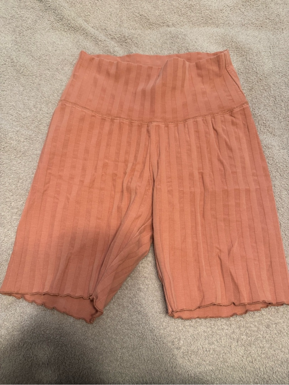 aerie Ribbed High-Rise Bike Shorts in Clay Peach